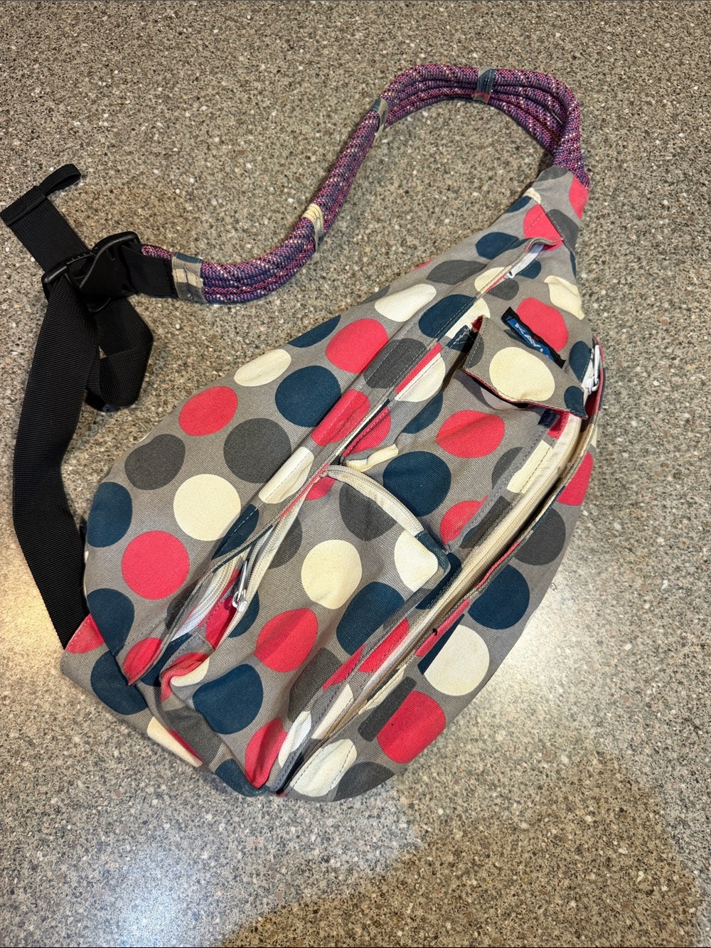 Kavu Polka Dot Crossbody Sling Bag in Gray, Red, Navy
